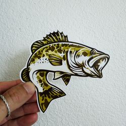 Large Mouth Bass Camouflage Sticker fishing Bait Lure Tackle Boat Car Bumper