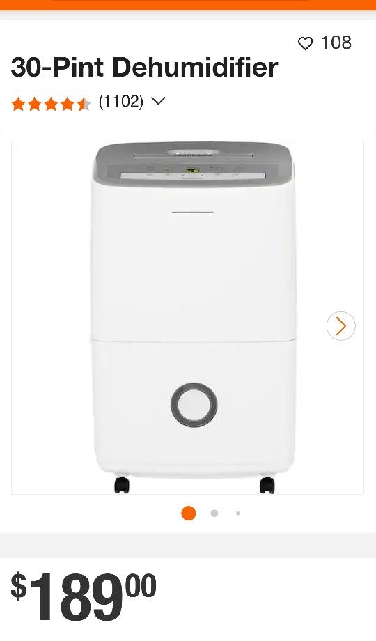 Frigidaire 30 Pint Dehumidifier 