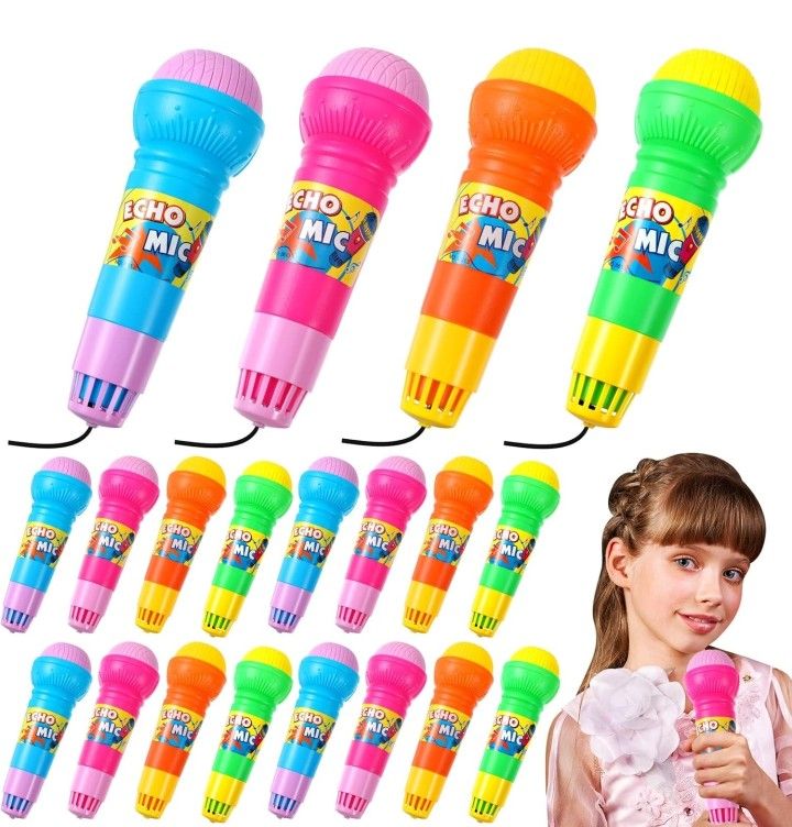 20 Pieces Echo Microphone Toy Play Microphones for Kids Bulk Fun Voice Amplifying Multicolored Retro Battery Free Speech Therapy Toys for Sing