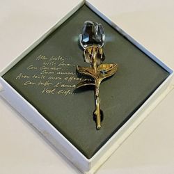 RARE 3” Swarovski Crystal ROSE PIN BROOCH Gold Plated 
