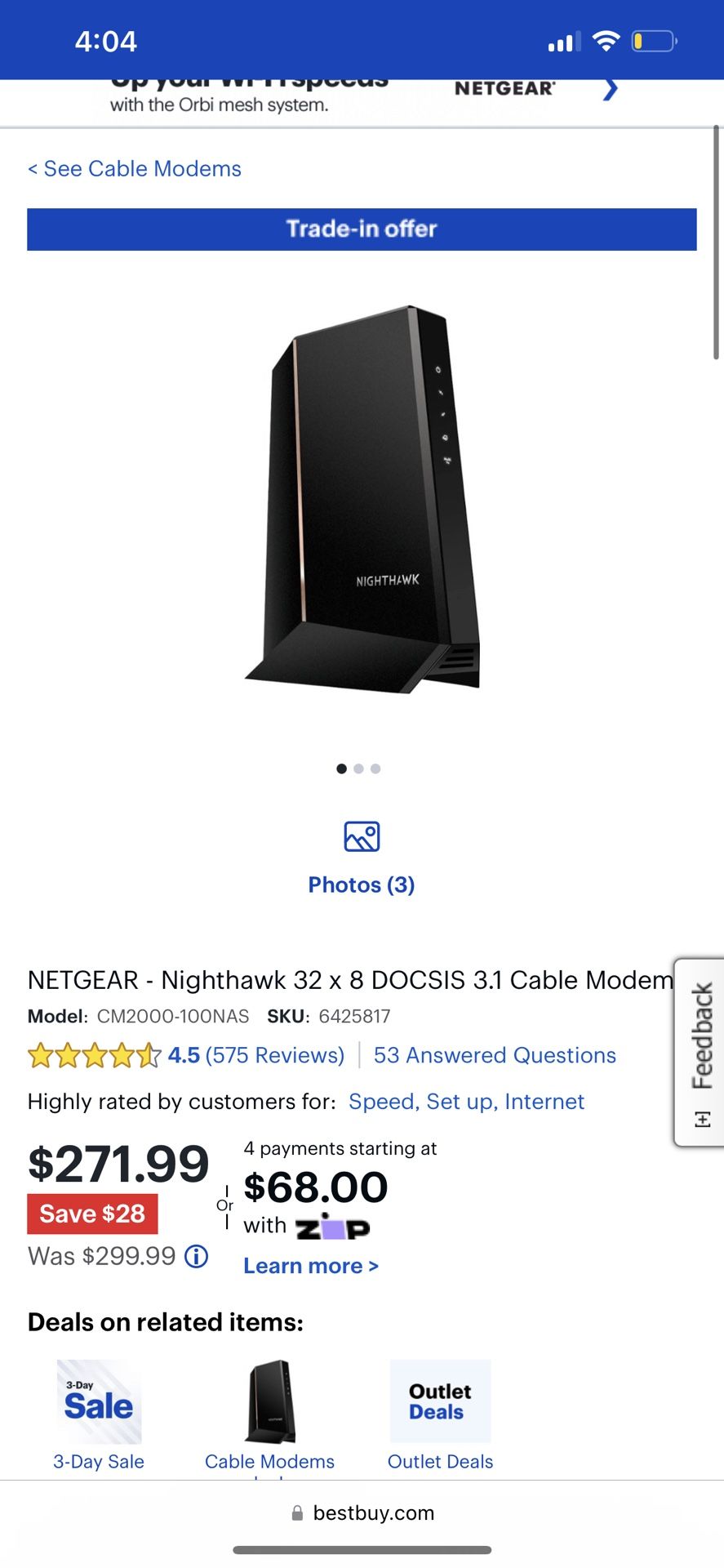 NETGEAR - Nighthawk 32 x 8 DOCSIS 3.1 Cable Modem