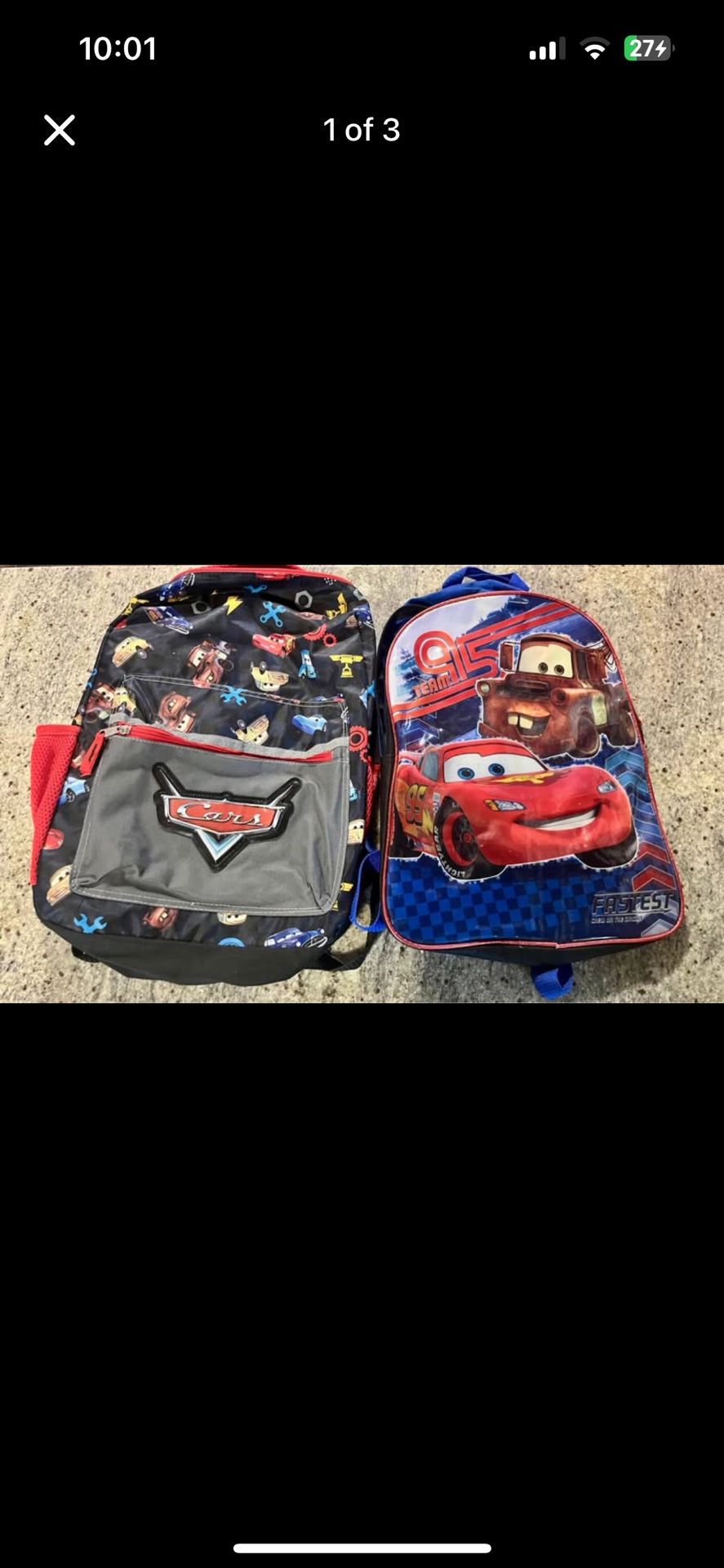 Pair Of Disney “Cars” Backpacks
