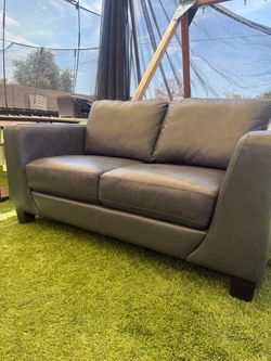 Dark Brown Leather Loveseat Sofa