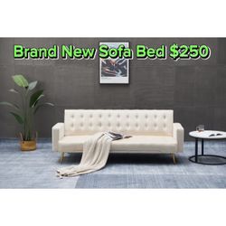 Velvet Beige Sofa Bed Folds Into A Bed 🛏️ New In Box 📦 Couch 🛋️ 
