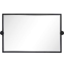 TEHOME Horizontal Pivot Mirror Black Metal Framed Tilt Rectangle Bathroom Mirror Tilting Beveled Vanity Mirrors for Wall, Overall 39.9 x 24 inches (Mi