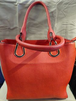 Red Leather  Handbag with Silver Hardware