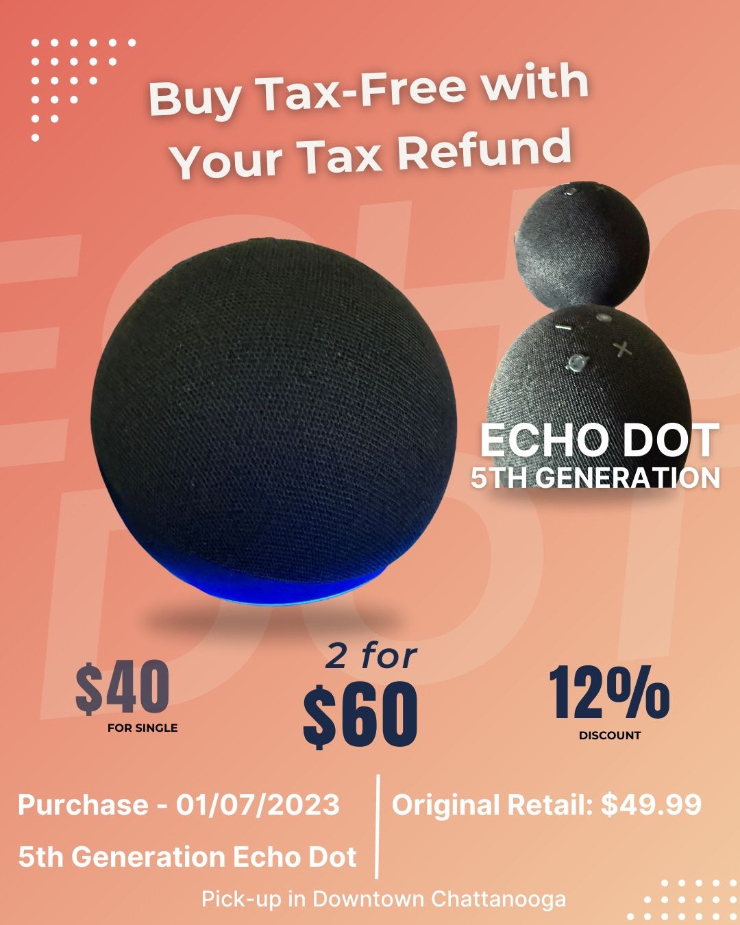 Two (2) Echo Dot (Latest Model) – Great Sound! Bought Jan 2023