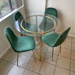 Green Round Glass Dining Table Set For 4