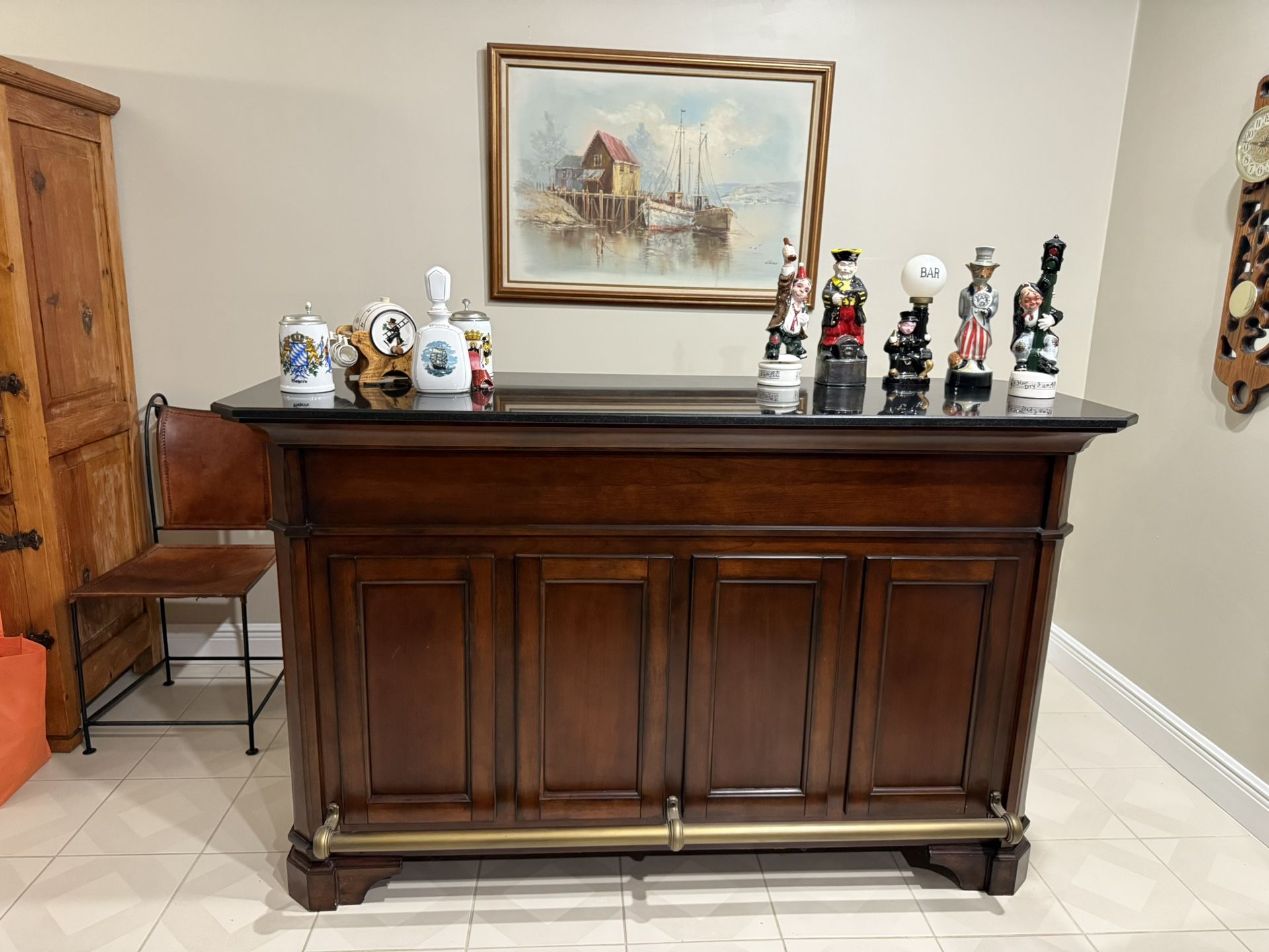 Mahogany Bar With A Granite Countertop