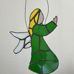 Vintage Angel Stained Glass Wall Hanging Sun catcher Window Decor Collectible Art 
