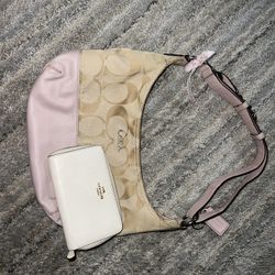 Pink Coach Bag With White Wallet