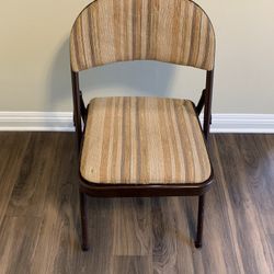 Vintage Metal Folding Chair - Brown Frame, Striped Upholstery