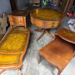 Vintage Mahogony Leather Top Furniture Set