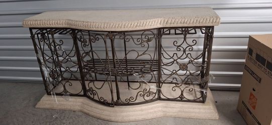 Stone and metal wine rack table
