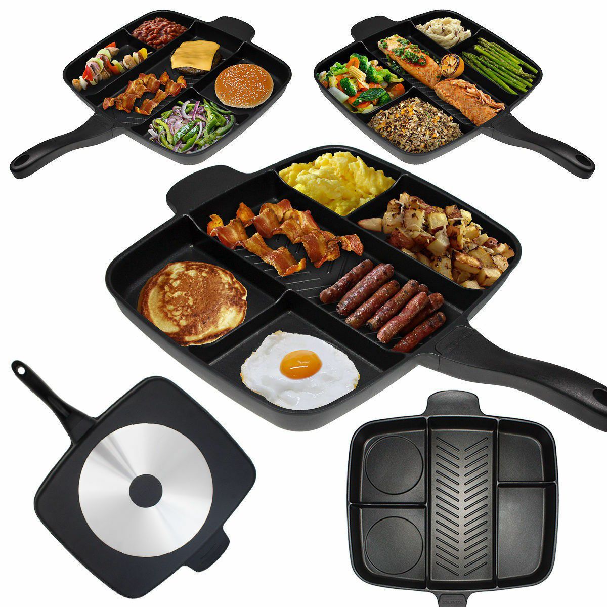 15" Divided pan Gill try oven Multi-sectional skillet non Stick cooking pan .NEW
