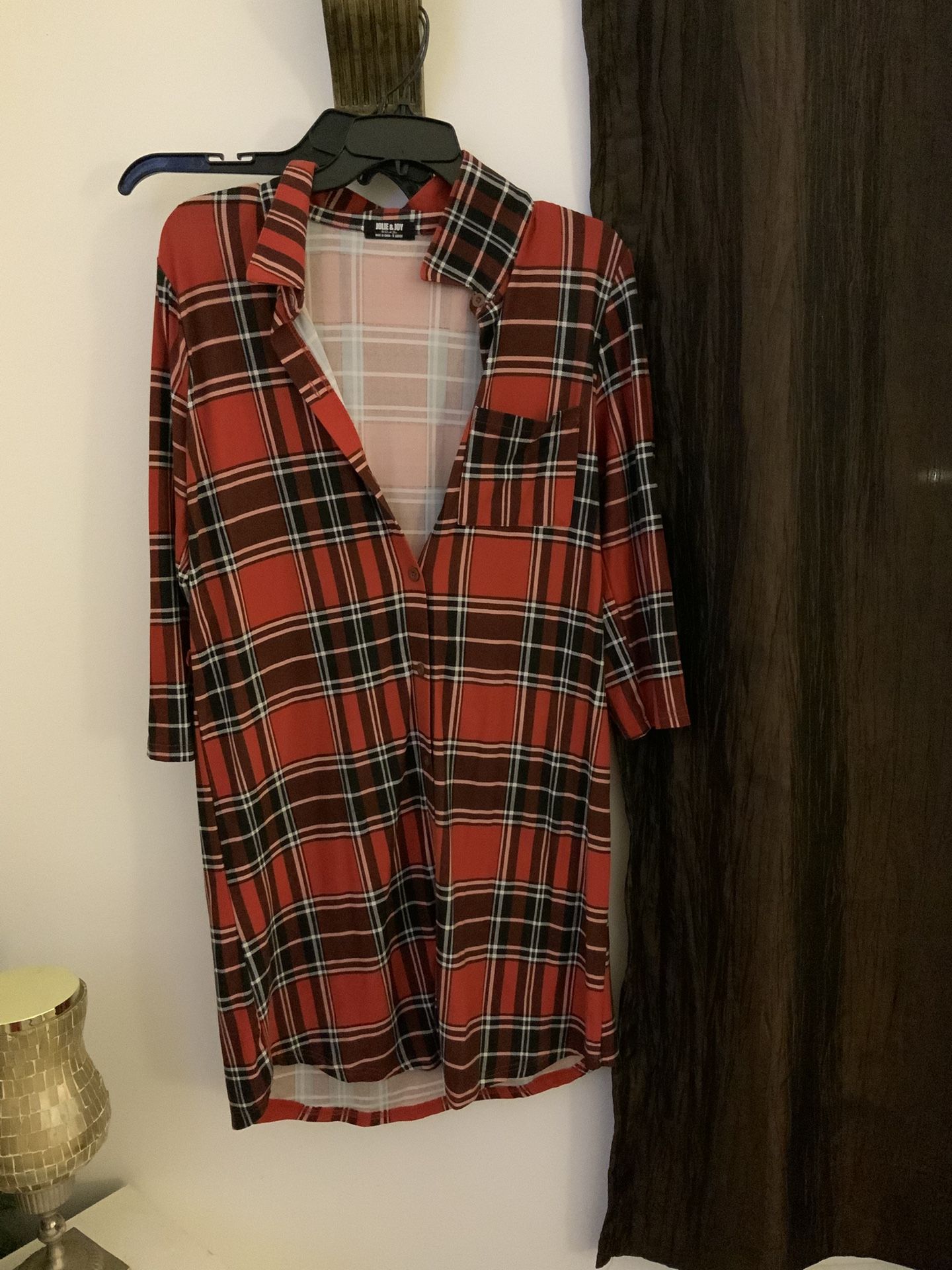 Red Black And White Button Up Dress