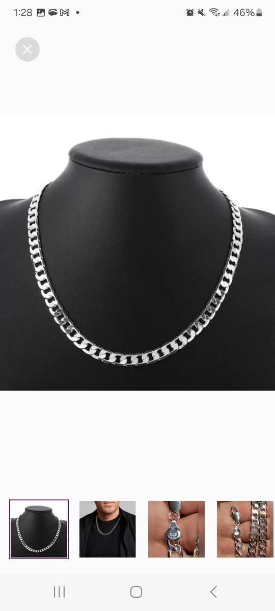 24" 8mm .925 Silver Necklace Classic Curb Chain .925 STAMPED
