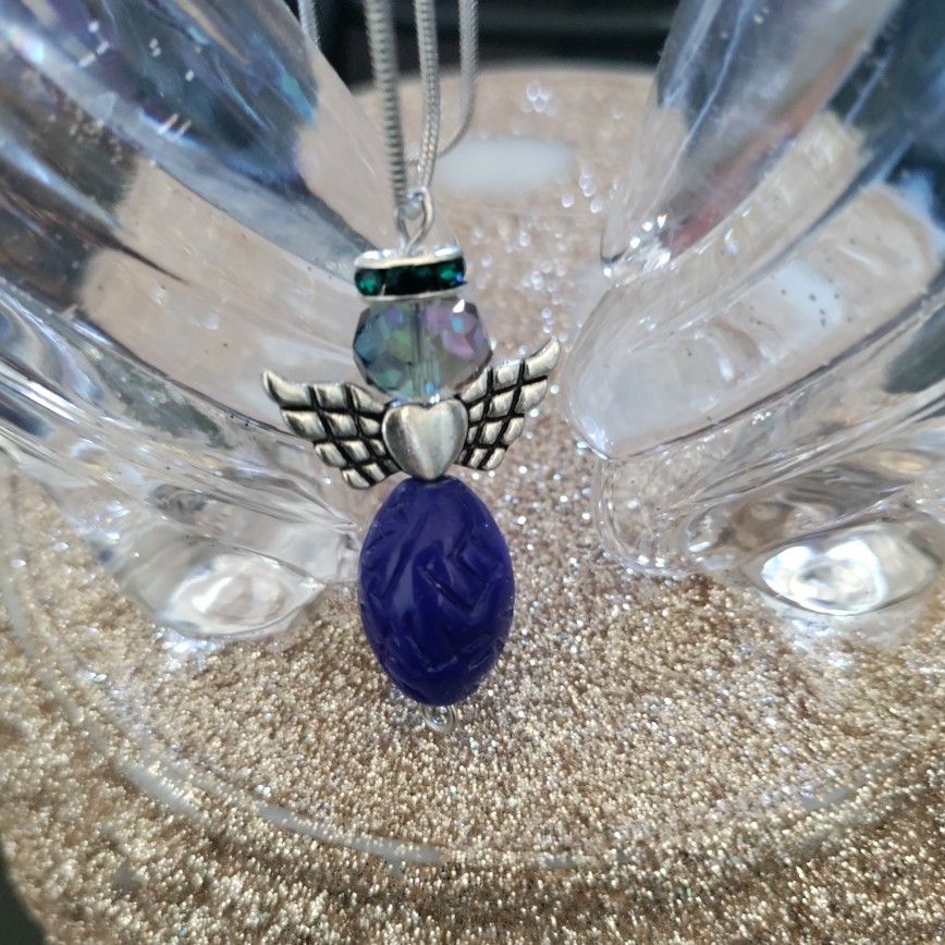 Blue Angel Necklace With Silver Chain
