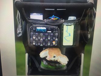Baby stroller organizer with bottle and troller cup holder, caddy for baby things and large phone holder