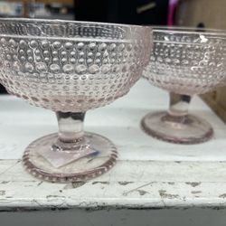 Vintage Rose Tinted Studded Depression Glass Goblet/Dessert Bowl