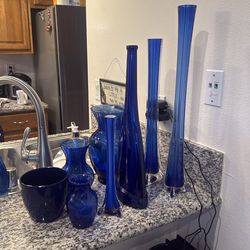 Set of Cobalt blue assorted vases