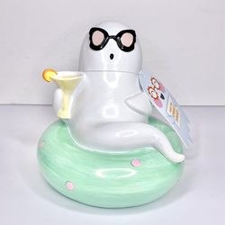 Summerween Ghost Holding a Martini Sitting on a Pool Tube Decor