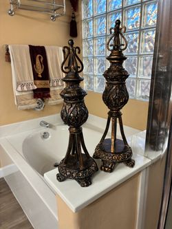 Pair of Ornate Bronze-Finished Decorative Finials 18"16"
