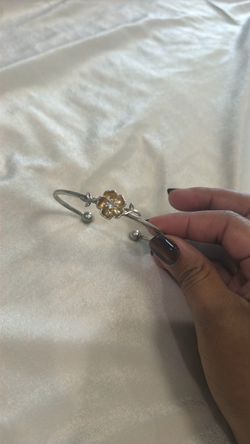 Silver Cuff Bracelet with Gold Flower