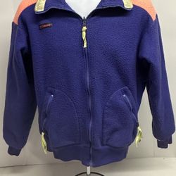 Vintage 80s 90s Neon COLUMBIA Fleece Jacket Radial Sleeve Men's Medium Made USA