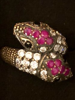 Snake Silver & Bronze Rings (2 Sizes: 7 & 8 )Ruby Diamond Topaz Black Onyx Antique Style