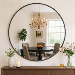 Bathroom Mirror for Wall, 24 Inch Round Mirror, Matte Black Metal Framed Circle Vanity Mirror for Bathroom Bedroom Living Room Entryway, Anti-Rust, Te