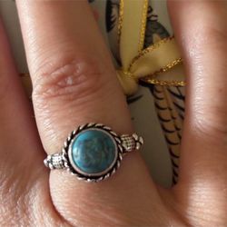 925 Sterling Silver Turquoise Gemstone Vintage Style Ring 7.5