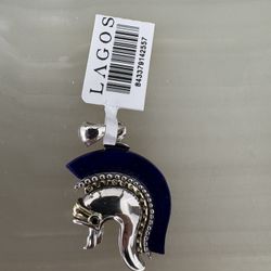 NEW LAGOS! Blue Lapis, Black Diamond, Gold & Sterling Silver GREEK SPARTAN ROMAN WARRIOR HELMET PENDANT.  Retail Is $550. 