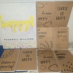 Happy! by Pharrell Williams Hardcover Book + 8 Happiness Mini-journals LOT!