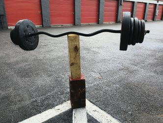 💯 pounds aprox EZ Curl Bar with Weight Plates