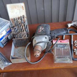 misc garage stuff and tools (Craftsman drill, bits, hammer, screws and misc ALL for $30