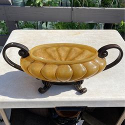 Golden Oval Bowl For Silk Plants