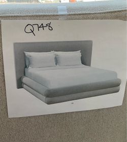 Gray Upholstered Queen Bed Frame