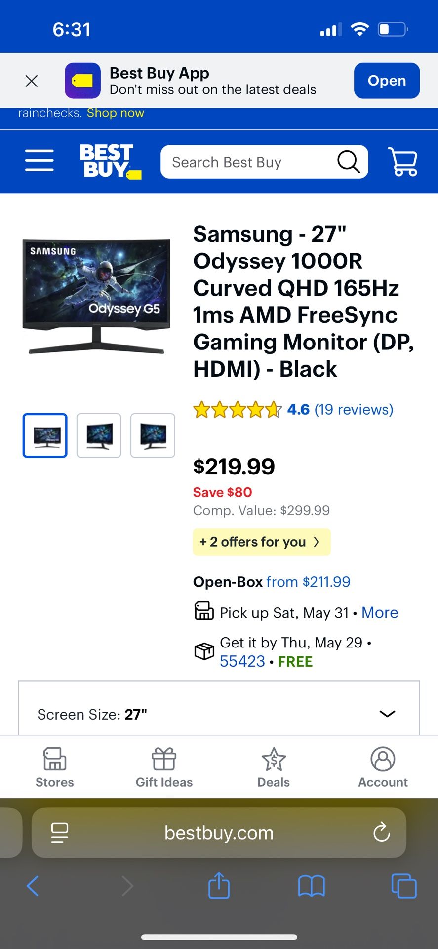 Samsung Gaming Monitor 27in Curved