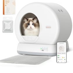 MeoWant Self-Cleaning Cat Litter Box, Integrated Safety Protection Automatic Cat Litter Box for Multi Cats, Extra Large/Odor Removal/APP Control Smart