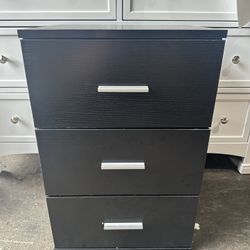 3 Drawer Black Nightstand with Silver Handles, 15.6”W×14”D×24”H