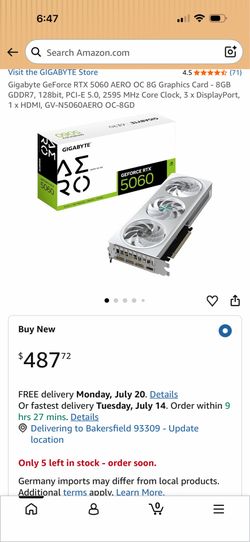 Gigabyte GeForce RTX 5060 AERO OC &G Graphics Card