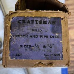 Vintage Craftsman Stock & Pipe Die Set Complete w/ 1/2” & 3/4” # R-5524 (1A-5)