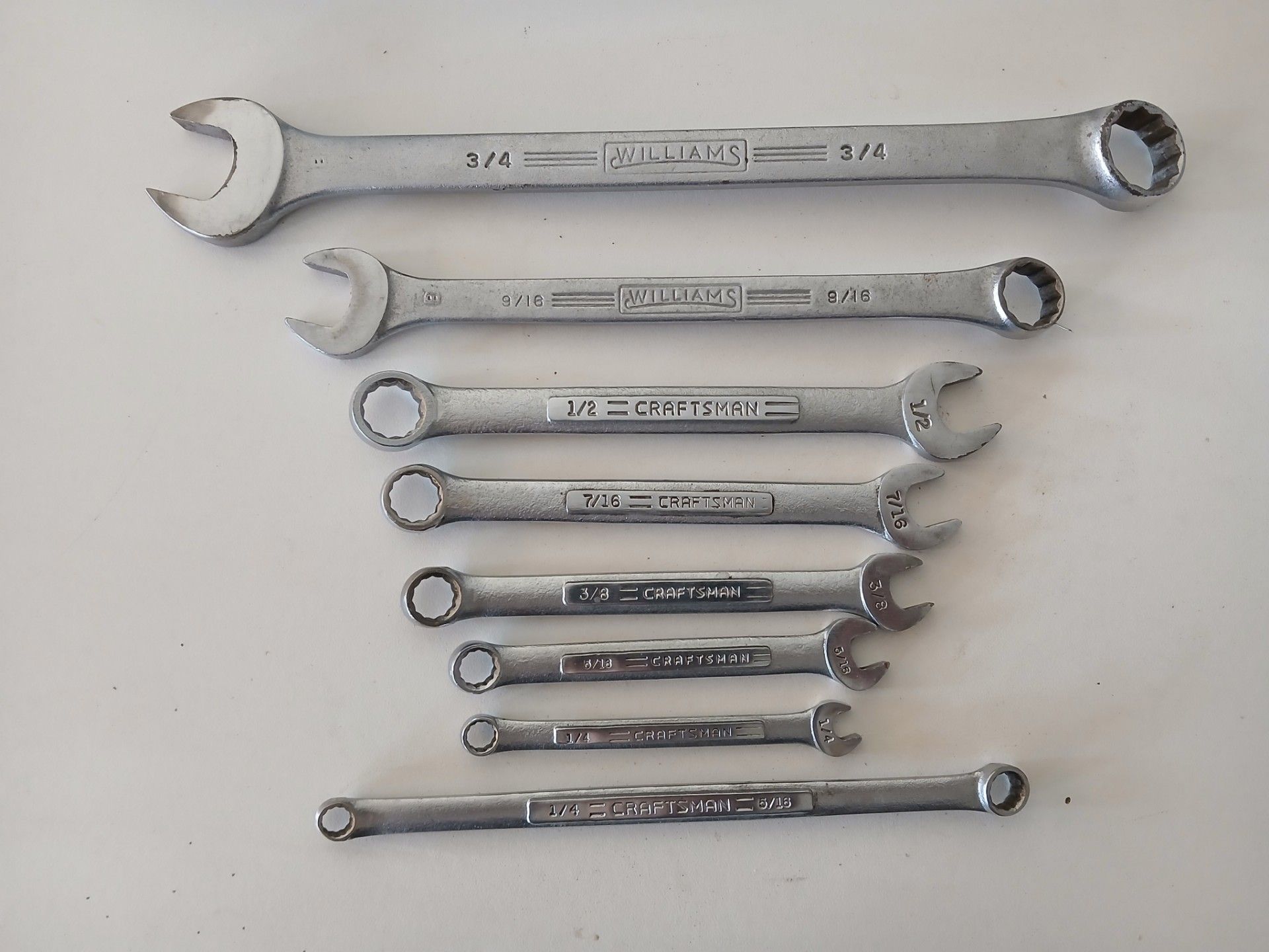 Vintage Craftsman & Williams Combination Wrench Set 1/4" to 3/4" Made in USA
