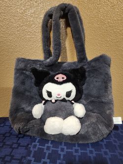 Hello Kitty Fluffy Grey tote bag Of prominent plush of Kuromi
