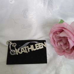 Keychain  Name KATHLEEN GENUINE CRYSTALS SILVER PLATED