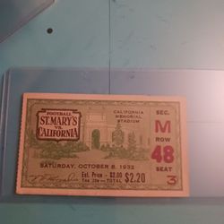 1932ST MARYS VS CALIFORNIA FOOTBALL TICKET STUBB