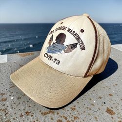US Navy Military USS George Washington Warship Baseball Hat Beige Brown Green Sz