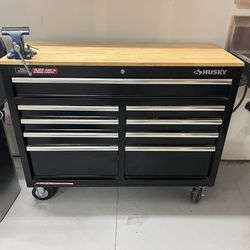 Husky Tool box bench - 46 in. W x 18 in. D 9-Drawer Mobile Workbench Cabinet in Gloss Black