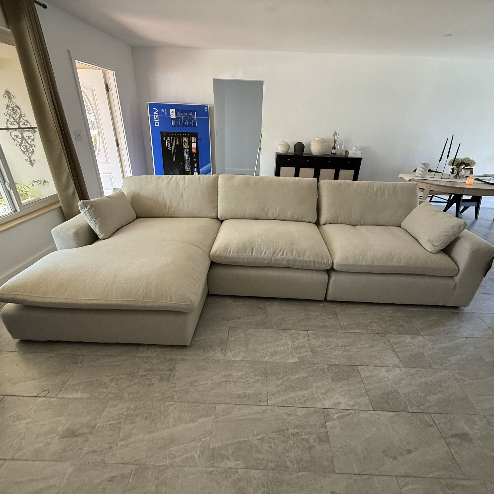 Beige Linen Cloud Couch Sectional (NEW)